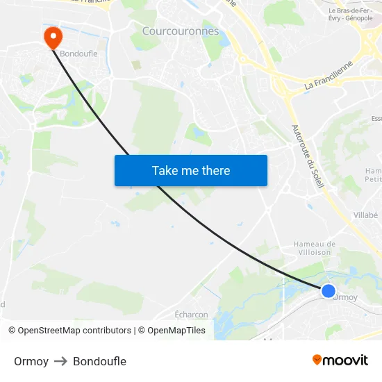 Ormoy to Bondoufle map