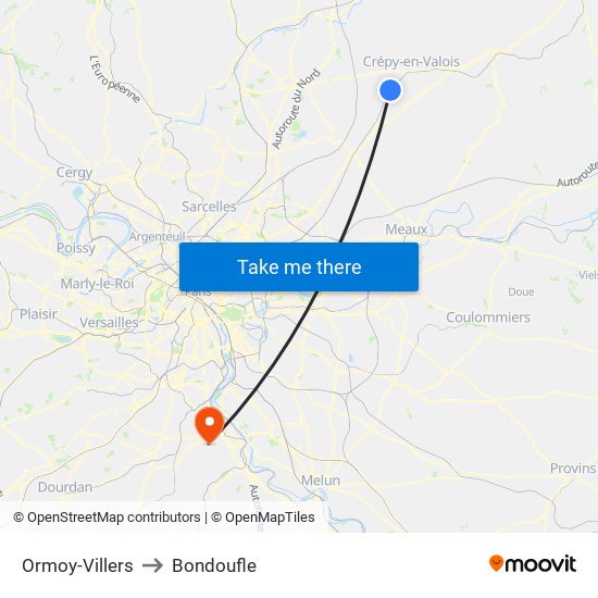 Ormoy-Villers to Bondoufle map