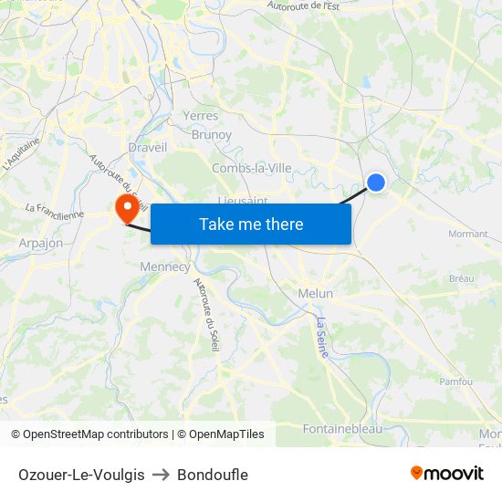 Ozouer-Le-Voulgis to Bondoufle map