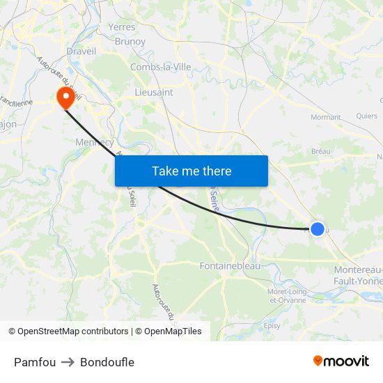 Pamfou to Bondoufle map