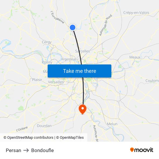 Persan to Bondoufle map