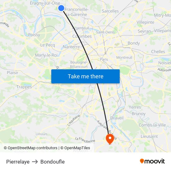Pierrelaye to Bondoufle map