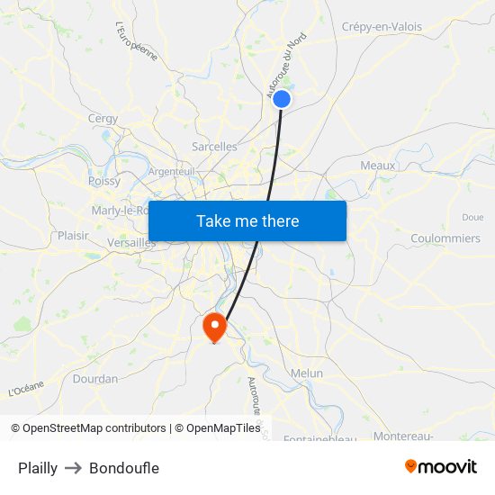 Plailly to Bondoufle map