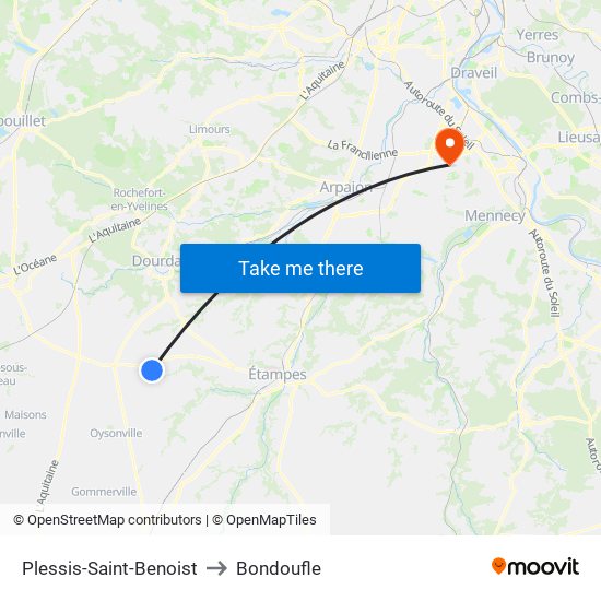 Plessis-Saint-Benoist to Bondoufle map