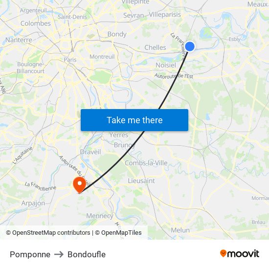 Pomponne to Bondoufle map