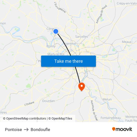 Pontoise to Bondoufle map