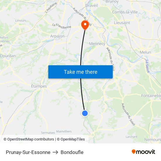 Prunay-Sur-Essonne to Bondoufle map