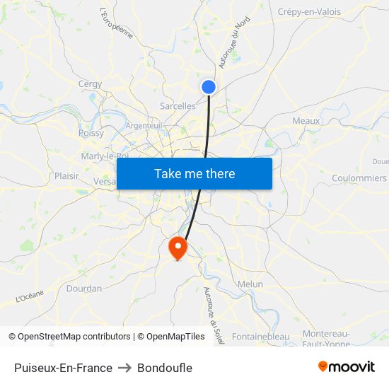 Puiseux-En-France to Bondoufle map