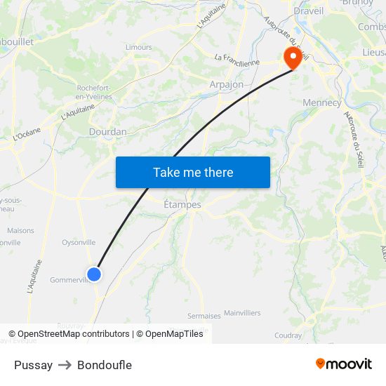 Pussay to Bondoufle map