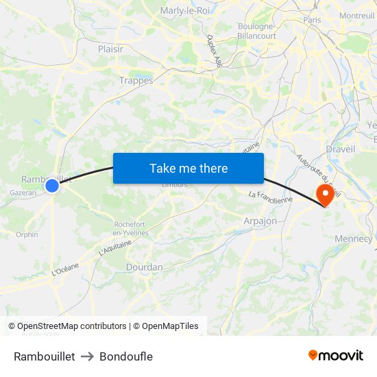 Rambouillet to Bondoufle map