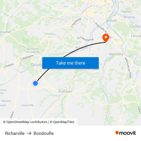 Richarville to Bondoufle map