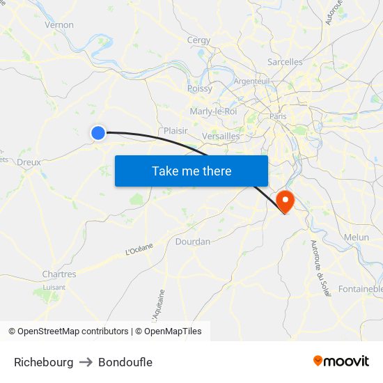 Richebourg to Bondoufle map