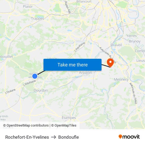 Rochefort-En-Yvelines to Bondoufle map