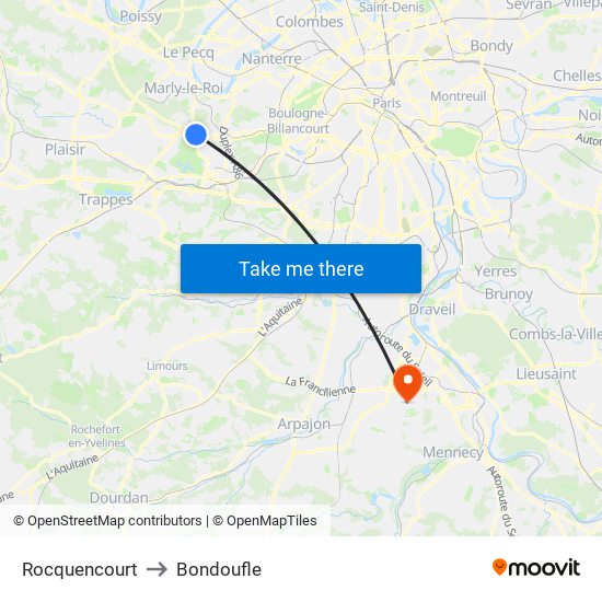 Rocquencourt to Bondoufle map