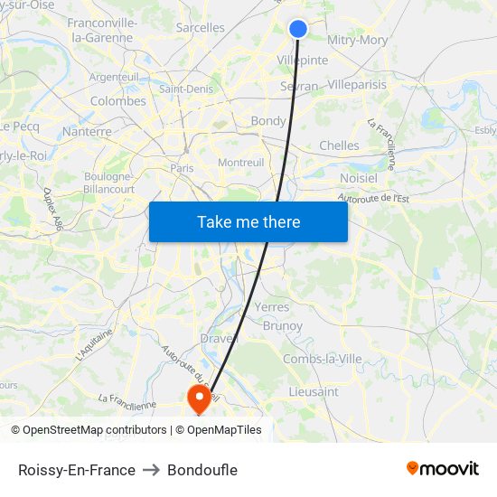 Roissy-En-France to Bondoufle map