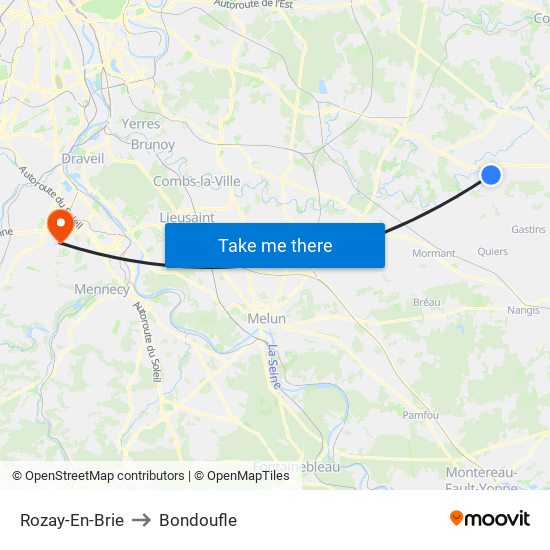 Rozay-En-Brie to Bondoufle map