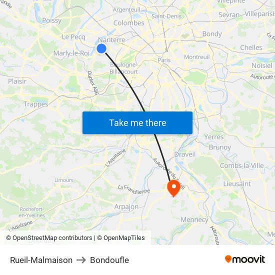 Rueil-Malmaison to Bondoufle map