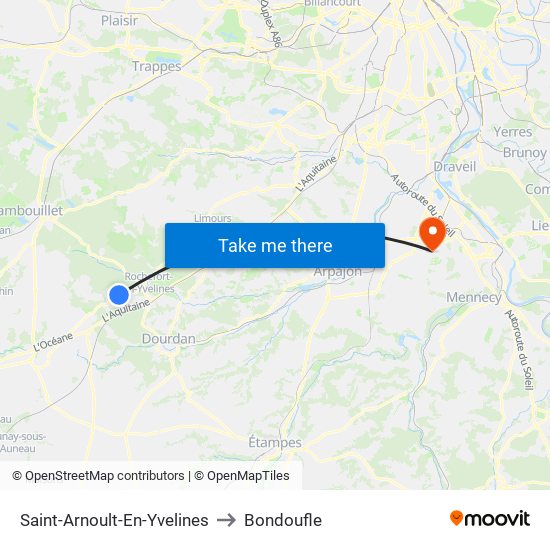Saint-Arnoult-En-Yvelines to Bondoufle map