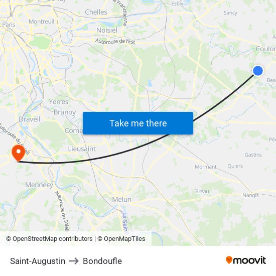 Saint-Augustin to Bondoufle map