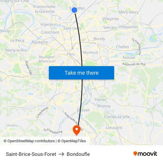 Saint-Brice-Sous-Foret to Bondoufle map