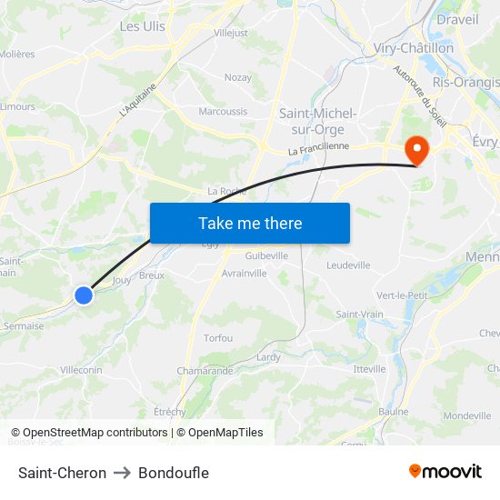 Saint-Cheron to Bondoufle map