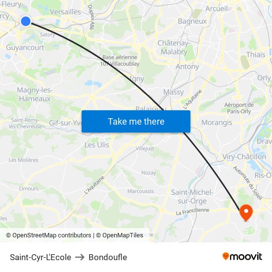 Saint-Cyr-L'Ecole to Bondoufle map