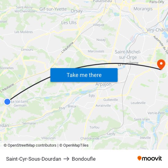 Saint-Cyr-Sous-Dourdan to Bondoufle map