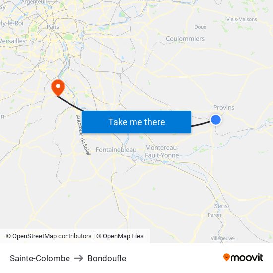 Sainte-Colombe to Bondoufle map