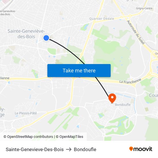 Sainte-Genevieve-Des-Bois to Bondoufle map