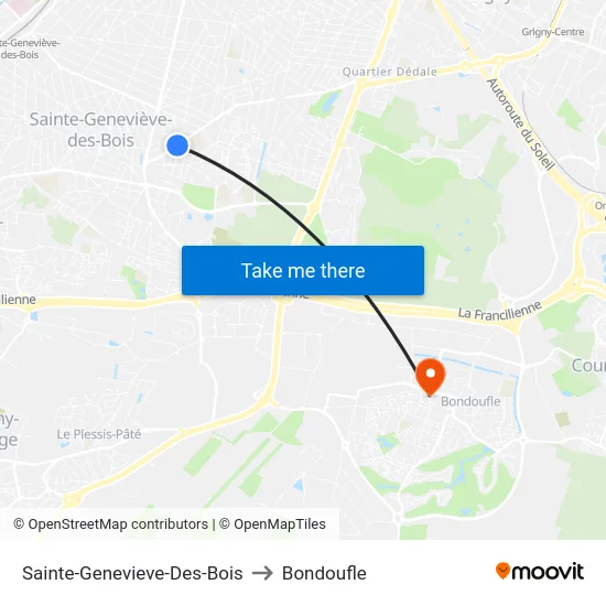 Sainte-Genevieve-Des-Bois to Bondoufle map
