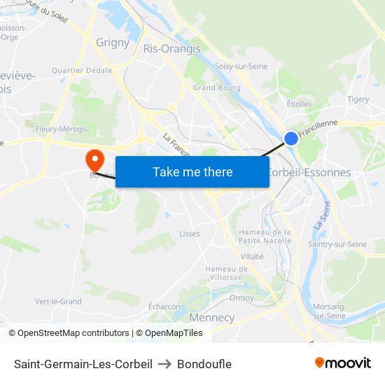 Saint-Germain-Les-Corbeil to Bondoufle map