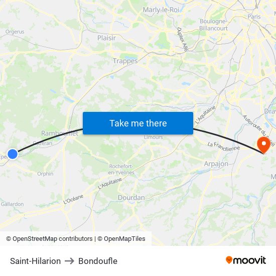 Saint-Hilarion to Bondoufle map