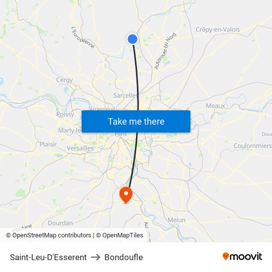 Saint-Leu-D'Esserent to Bondoufle map