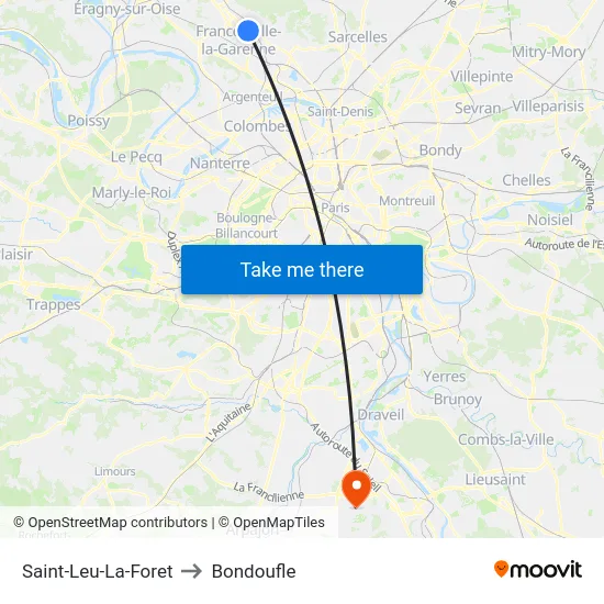 Saint-Leu-La-Foret to Bondoufle map