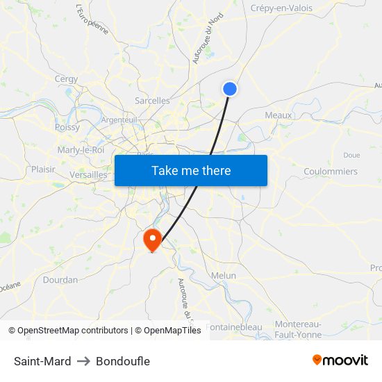 Saint-Mard to Bondoufle map