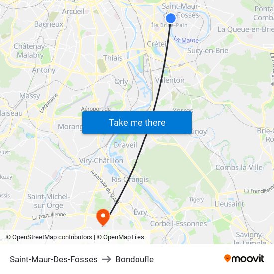 Saint-Maur-Des-Fosses to Bondoufle map
