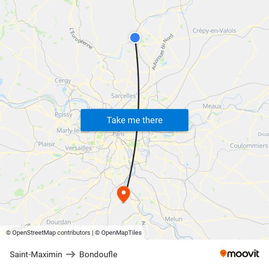 Saint-Maximin to Bondoufle map