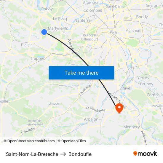 Saint-Nom-La-Breteche to Bondoufle map