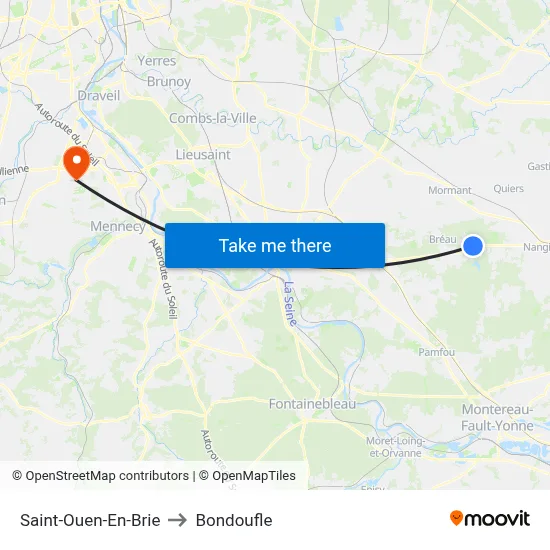 Saint-Ouen-En-Brie to Bondoufle map