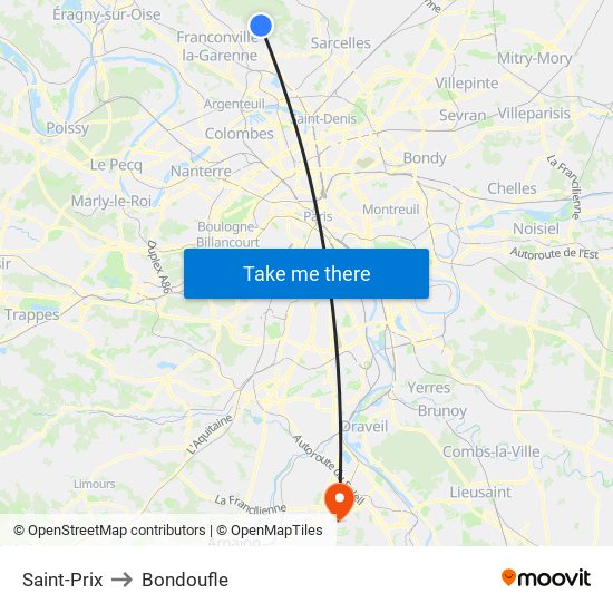 Saint-Prix to Bondoufle map