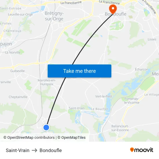 Saint-Vrain to Bondoufle map