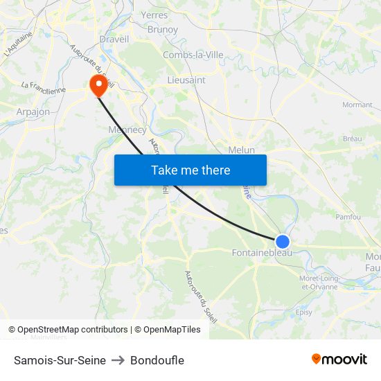 Samois-Sur-Seine to Bondoufle map