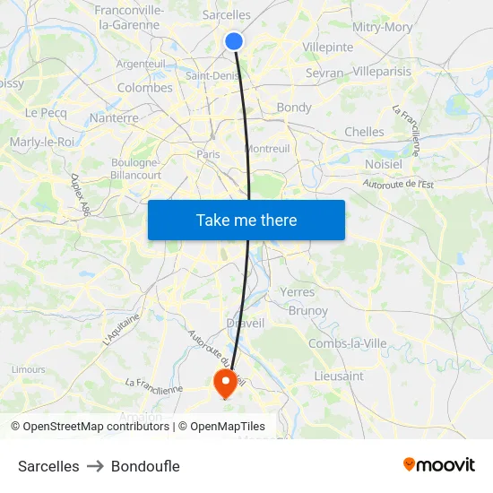 Sarcelles to Bondoufle map