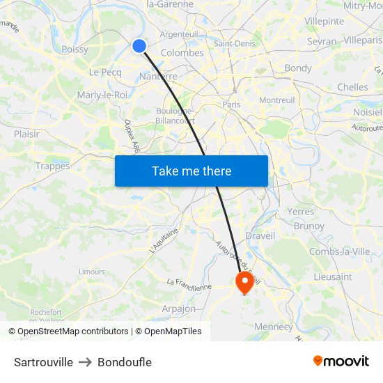 Sartrouville to Bondoufle map