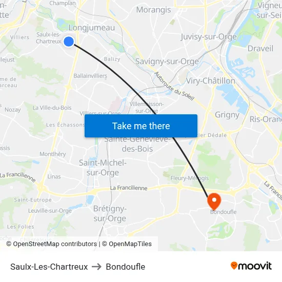 Saulx-Les-Chartreux to Bondoufle map
