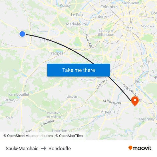 Saulx-Marchais to Bondoufle map
