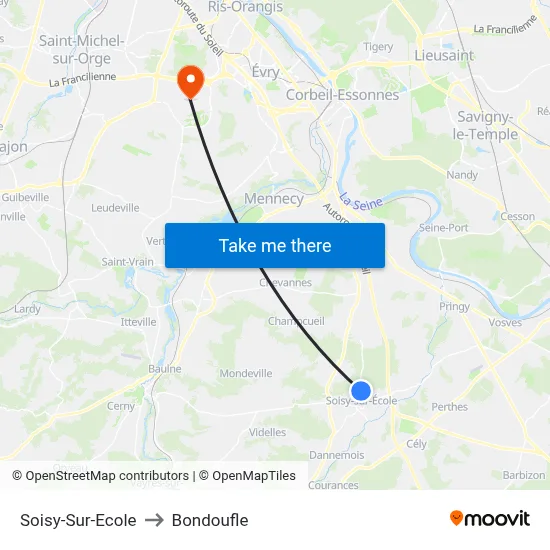 Soisy-Sur-Ecole to Bondoufle map