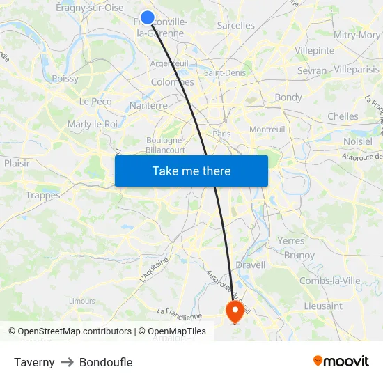 Taverny to Bondoufle map