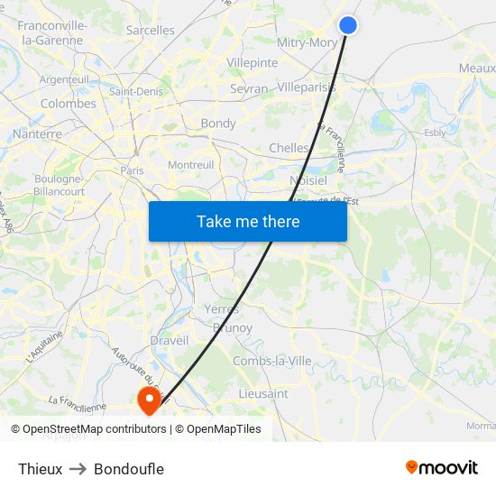 Thieux to Bondoufle map