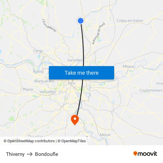 Thiverny to Bondoufle map